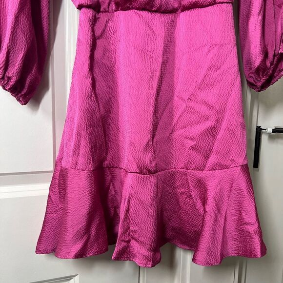 Vici purple pink silk dress womens size small long sleeve bow ruffles L338 - Picture 2 of 6